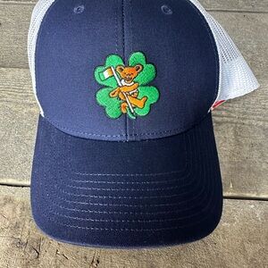 The Grateful Dead Bear Ireland Irish Flag Hat Blue Green White Mesh Snap Back
